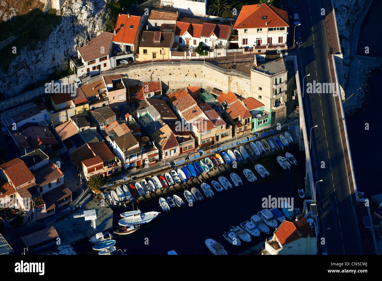 France, Bouches du Rhone, Marseille, 7th district, the valley of Auffes (aerial view) Stock Photo