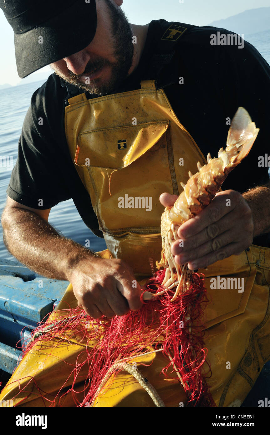 France, Haute Corse, Cap Corse, Centuri, the port, Fernand Sker, fishing lobster Stock Photo