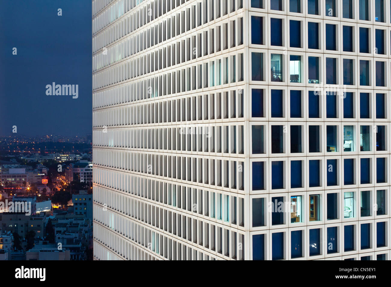 Israel, Tel Aviv, Azrieli Center, view from Plaza City Center hotel on the triangulaire tower Stock Photo