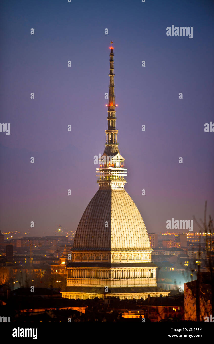Europe Italy Piedmont Turin  Mole Antonelliana By Night Stock Photo