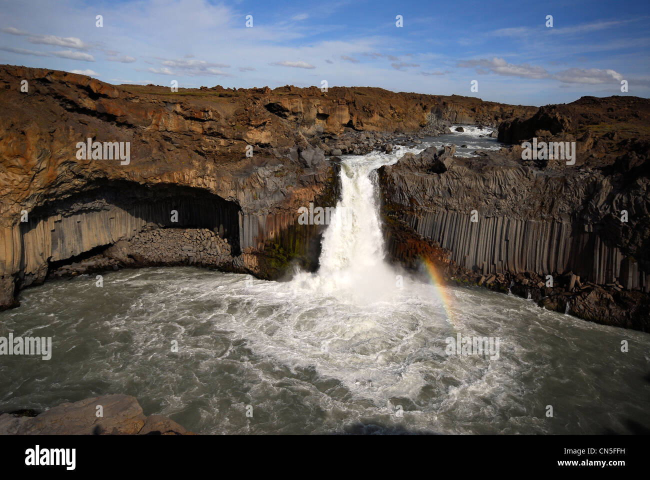 Iceland, Nordurland Eystra Region, waterfall of Aldeyjarfoss and its basalt columns Stock Photo