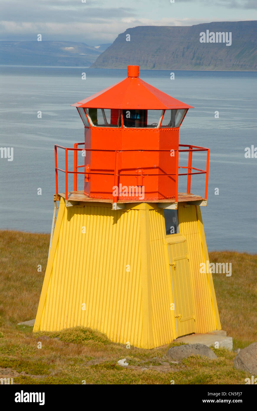 Iceland, Westfjords, Vestfirdir Region, Isafjordur, the lighthouse of Arnarnes Stock Photo