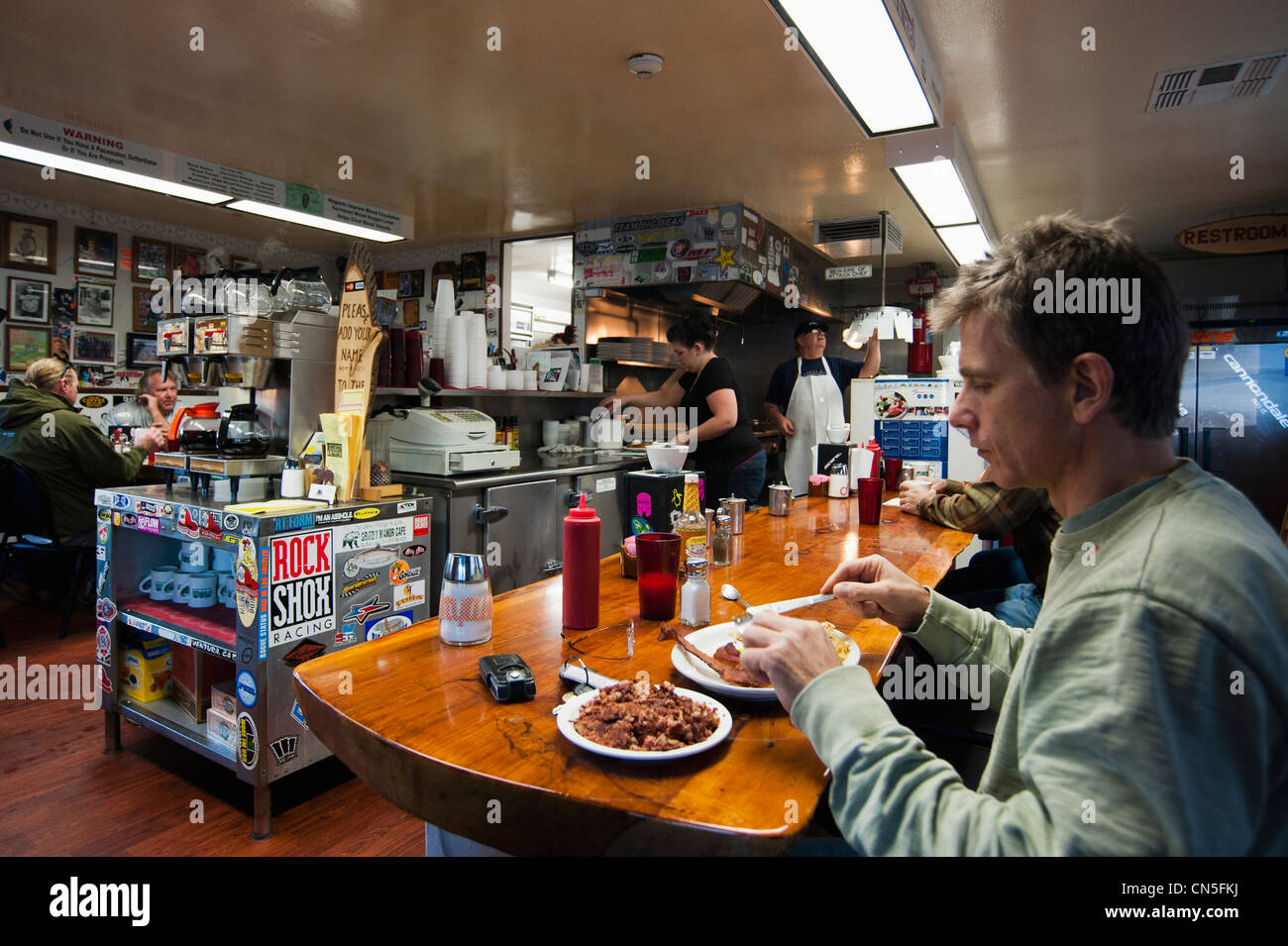 United States, California, Big Bear Lake, Grizzly Manor cafe Stock Photo