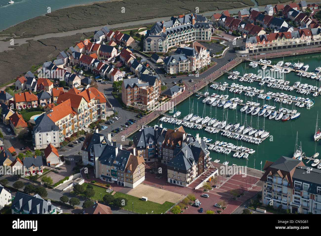 France, Calvados, Dives sur Mer, mouth of the Orne river, Port Guillaume  (aerial view Stock Photo - Alamy