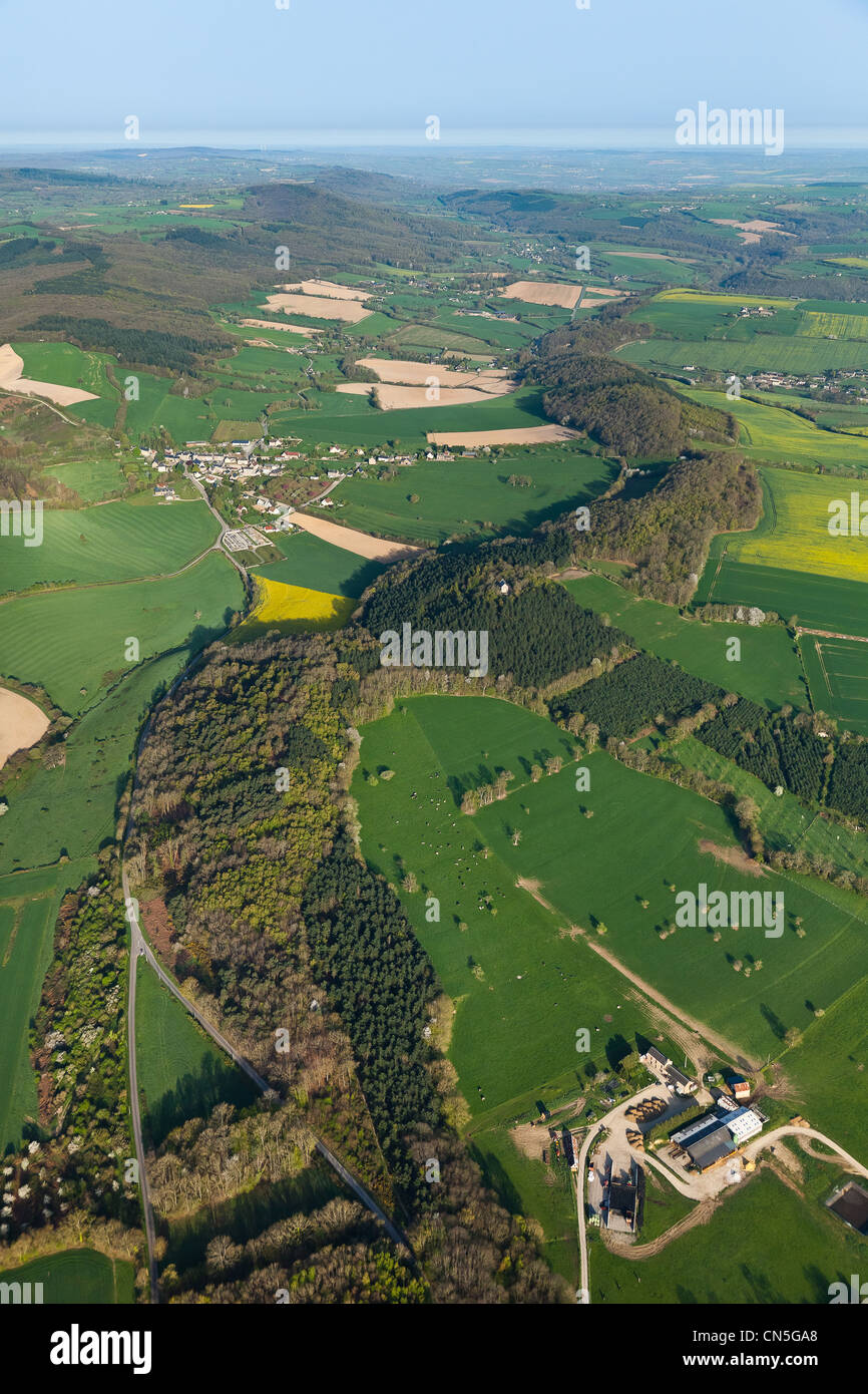 France, Calvados, Swiss Normandy, St Martin de Sallen (aerial view) Stock Photo