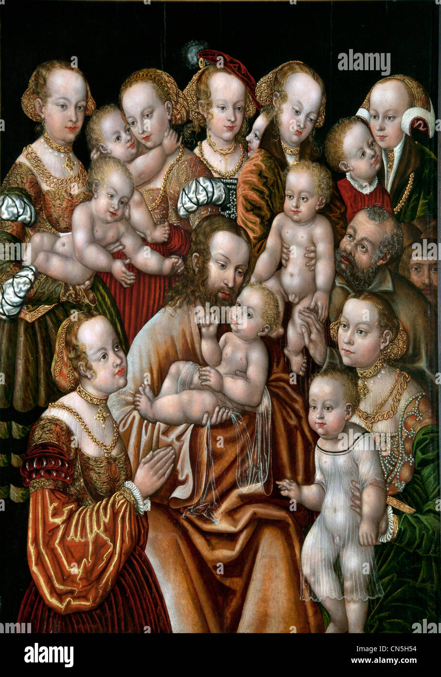 HB master at the head of Griffin 1528 - 1553 Christ Blessing the Children German Germany Stock Photo