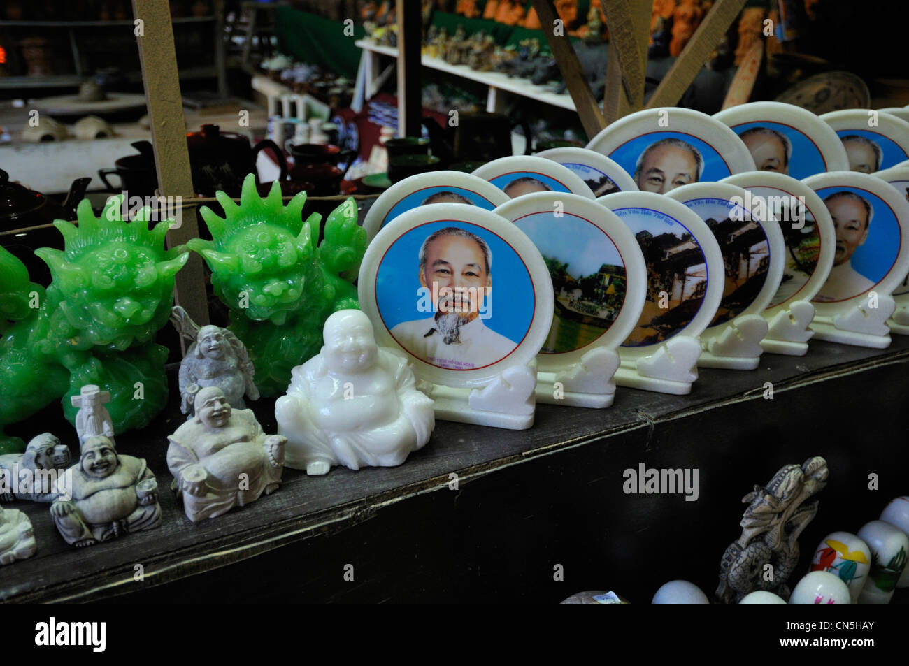 Vietnam, Quang Nam Province, Hoi An, Old Town, Ho Chi Minh pictures in a souvenir shop for tourists Stock Photo