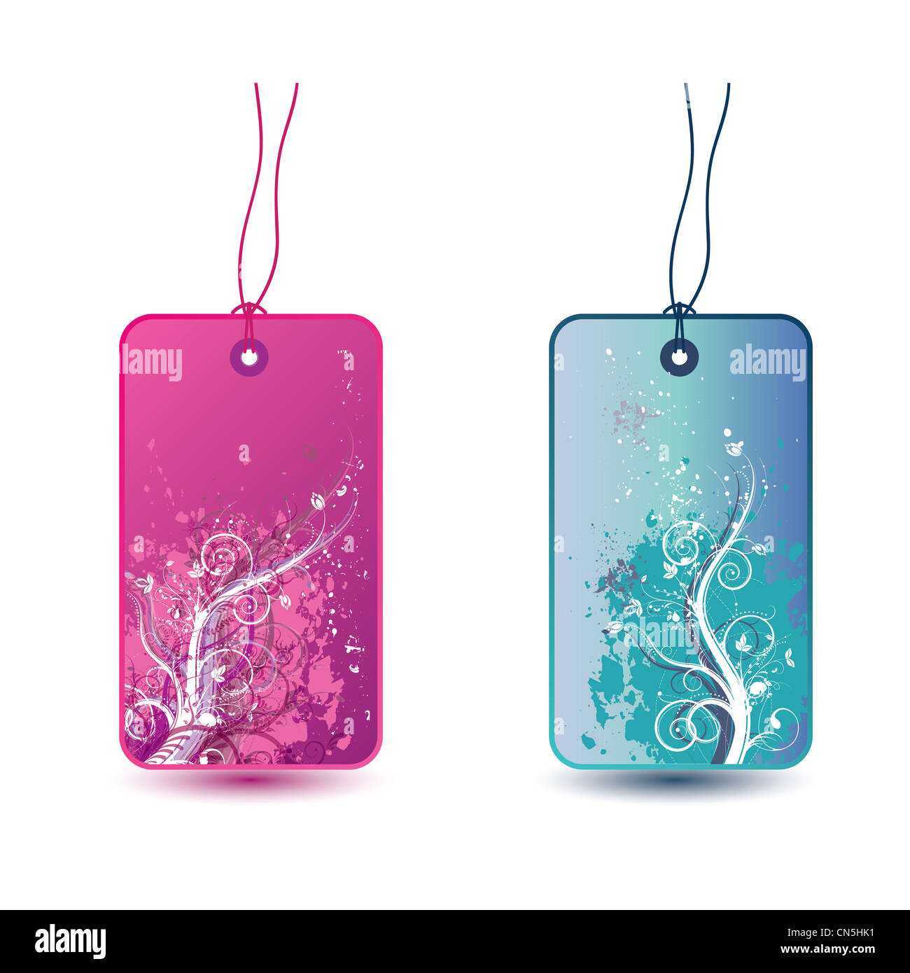 Floral tags with grunge elements, vector illustration Stock Photo - Alamy