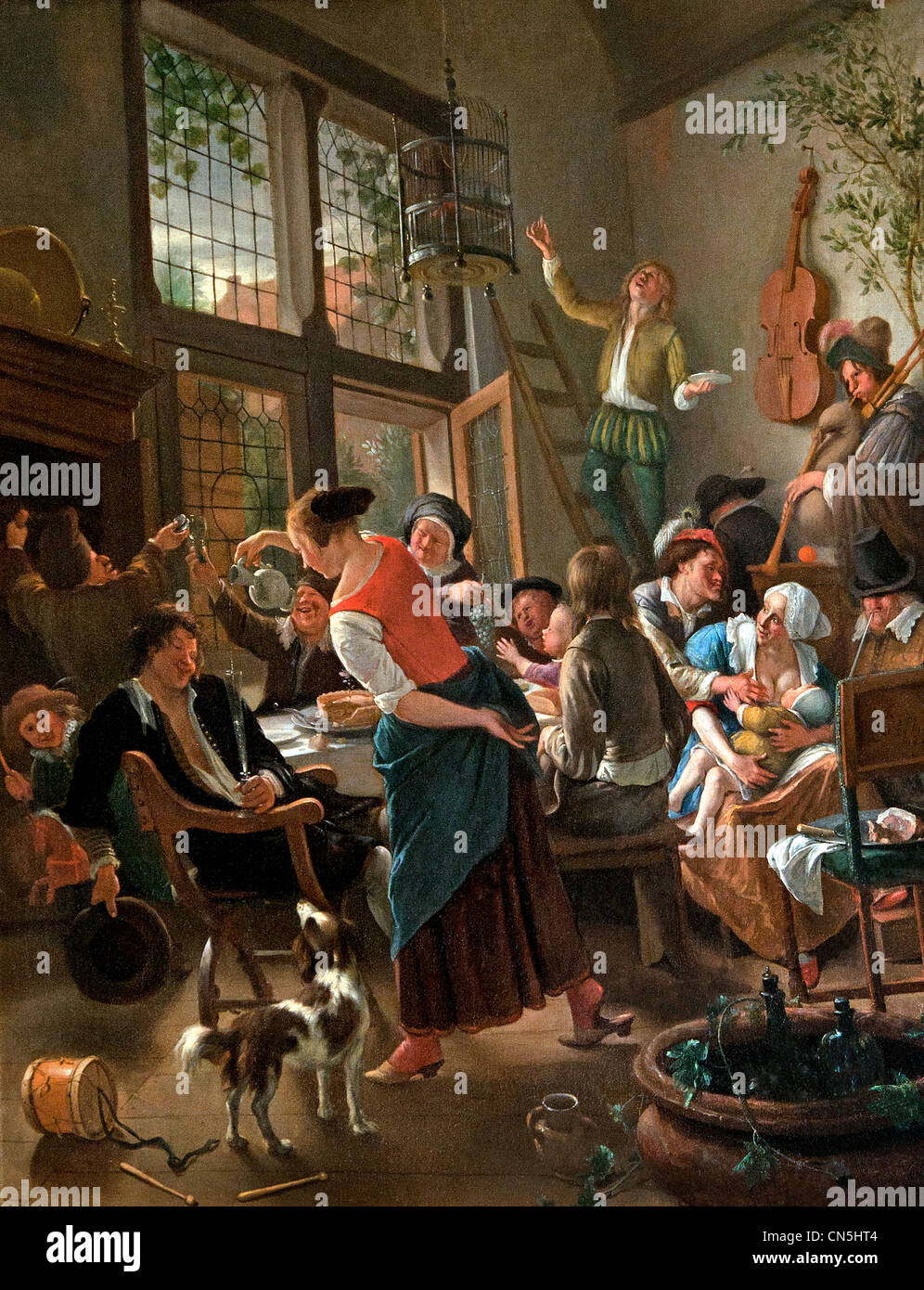 Joyeux repas famille - Happy Family meals - Jan Havicksz  Steen  1626 - 1679 Dutch Netherlands Stock Photo
