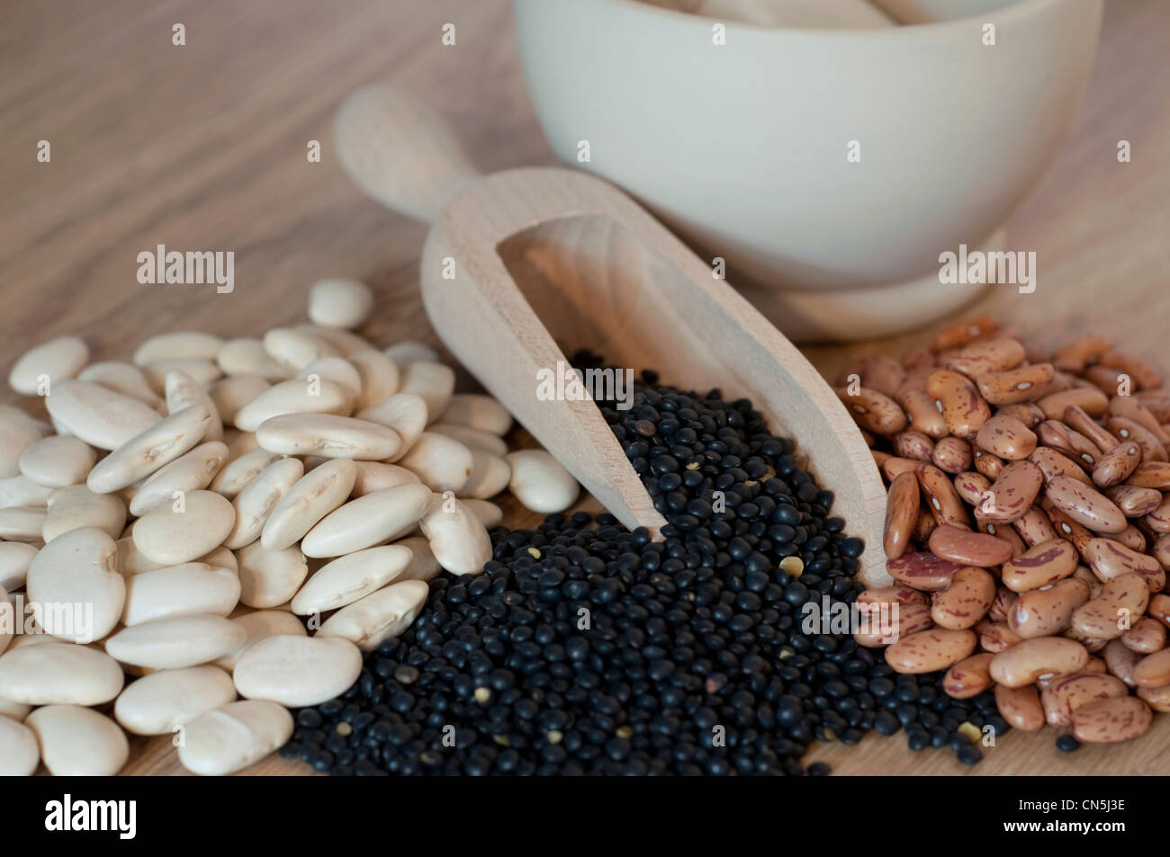 White beans, black lentils and kidney beans Stock Photo Alamy