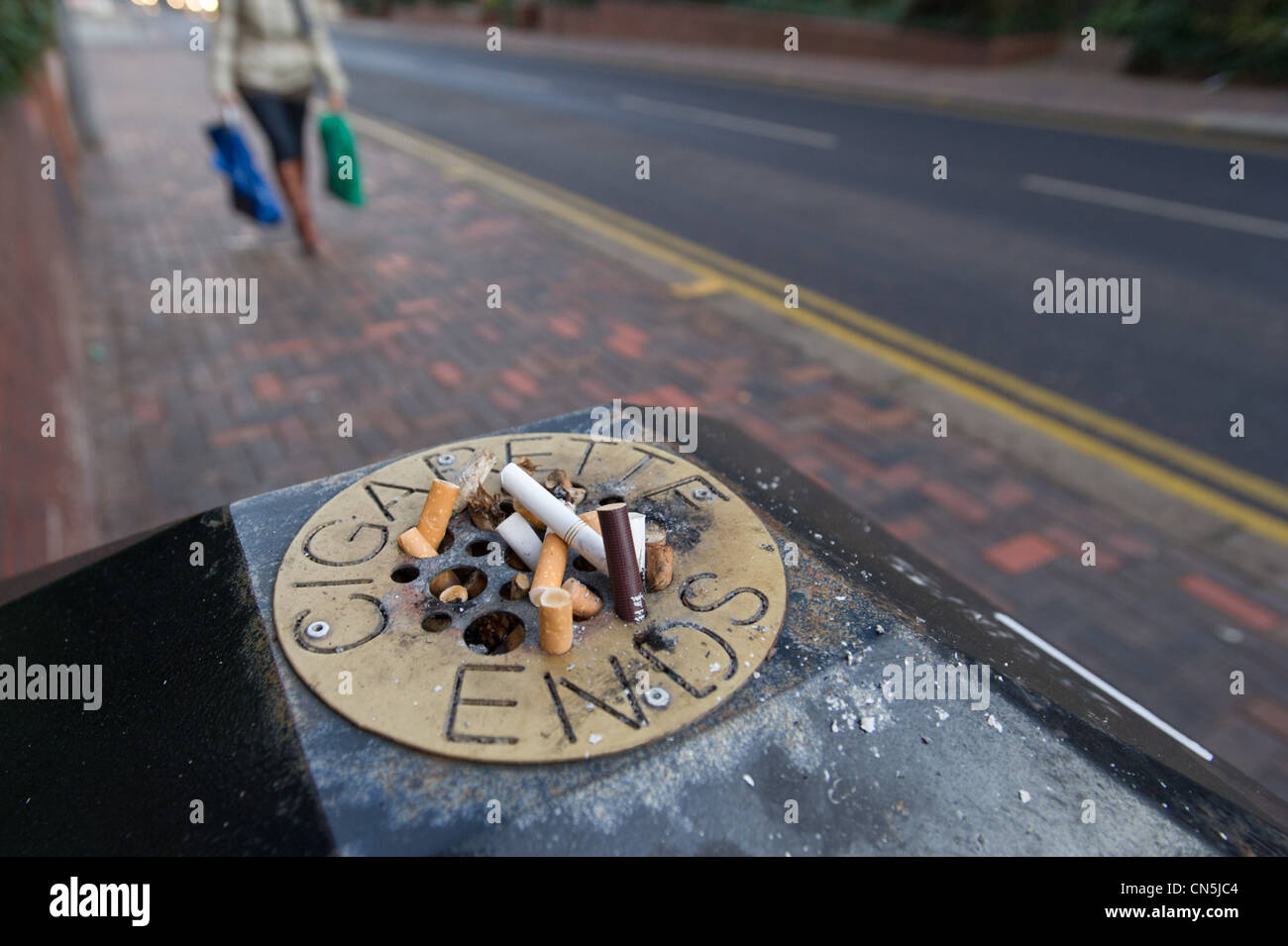 Ash tray on top of litter bin Stock Photo Alamy