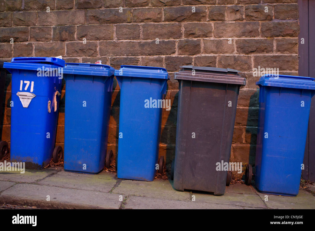 Wheelie bins on the pavement waiting to be emptied Stock Photo Alamy