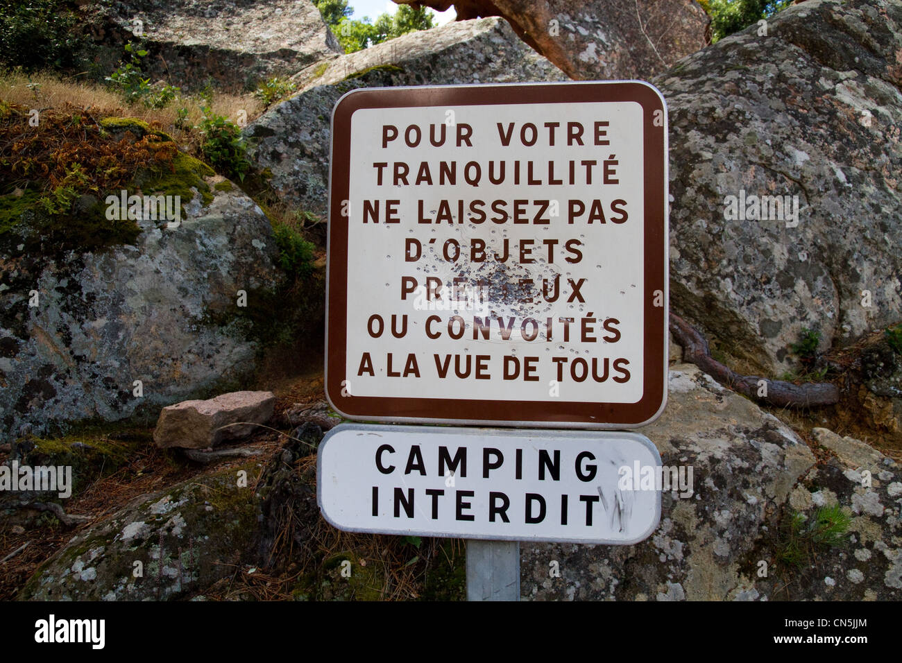 Countryside france sign shot out corse shotgun signpost rules laws hi