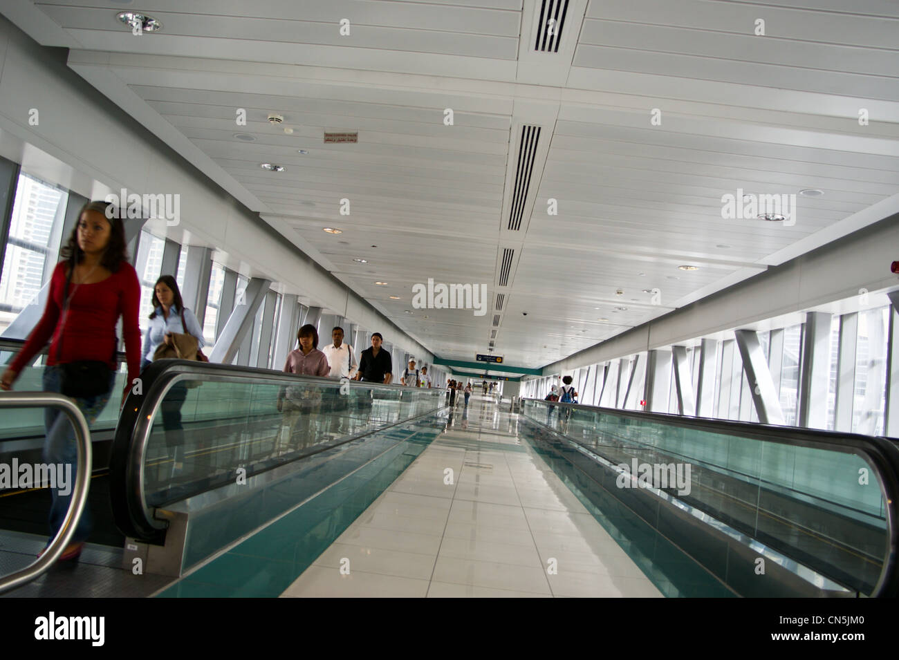 Travelator, moving walkway, Metro station, Dubai, United Arab Emirates Stock Photo