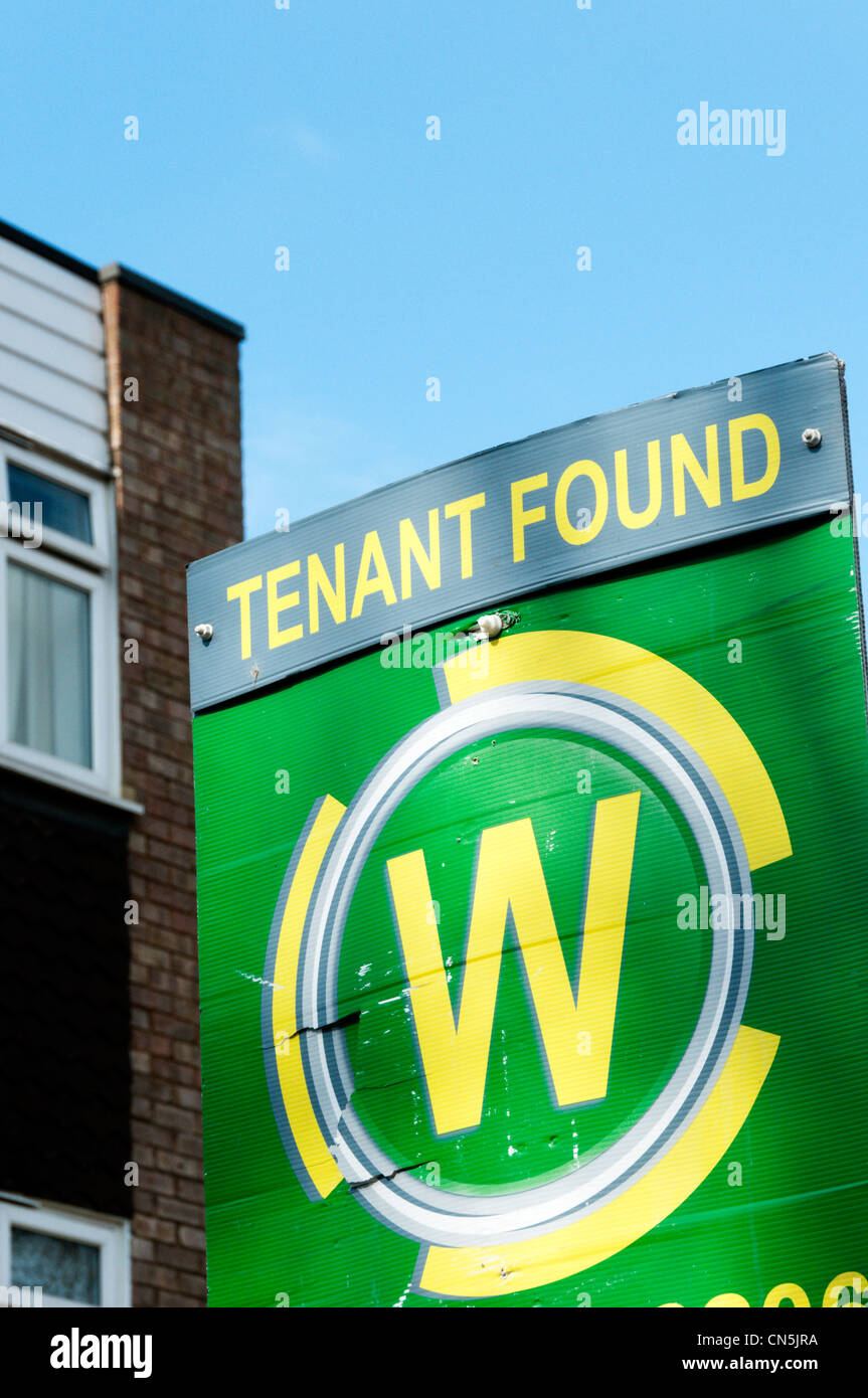 Tenant Found sign outside a block of flats. Stock Photo