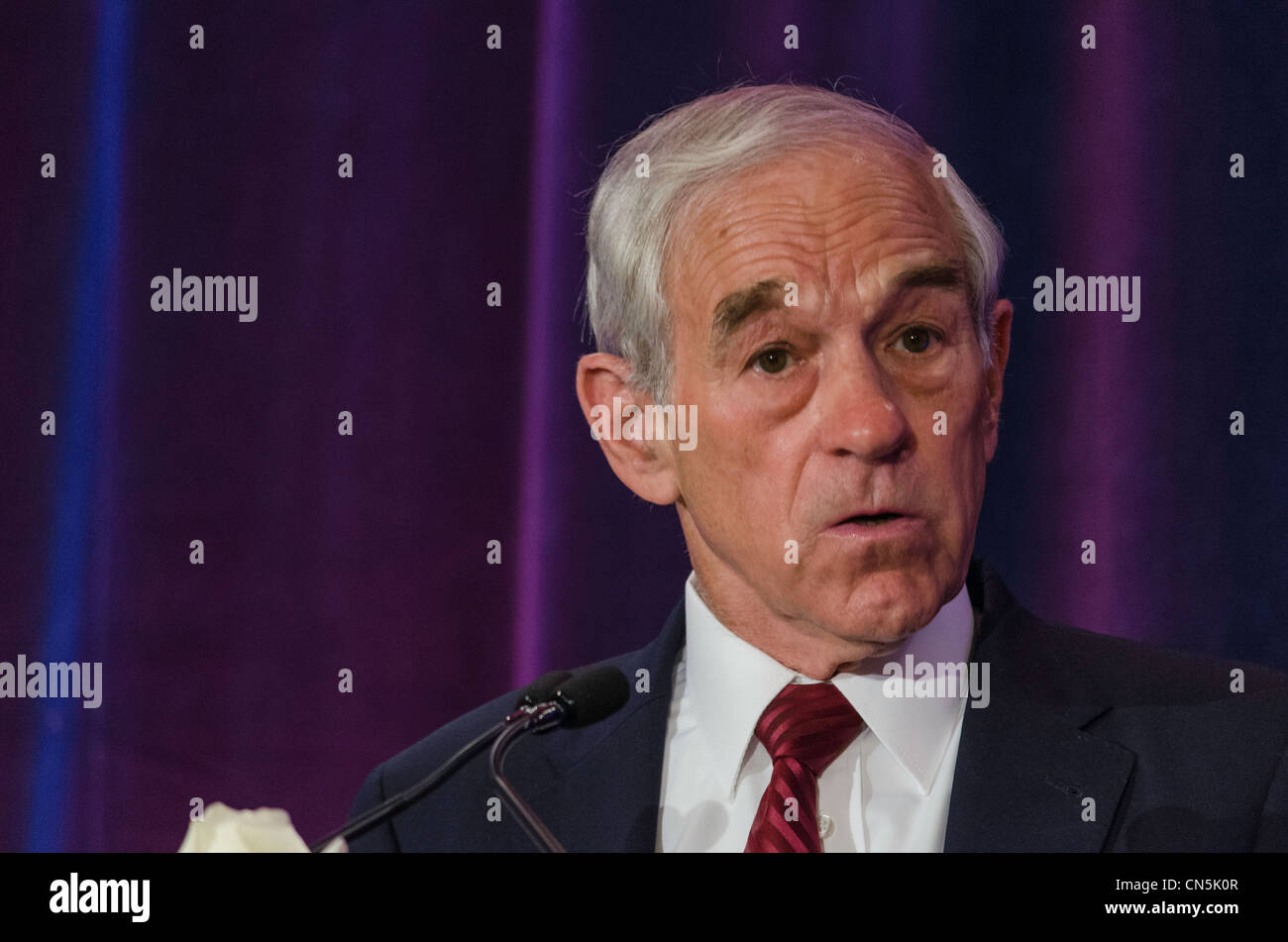 2012 presidential candidate, Ron Paul, speaks to supporters in San Francisco, California on 04/05/2012. Stock Photo