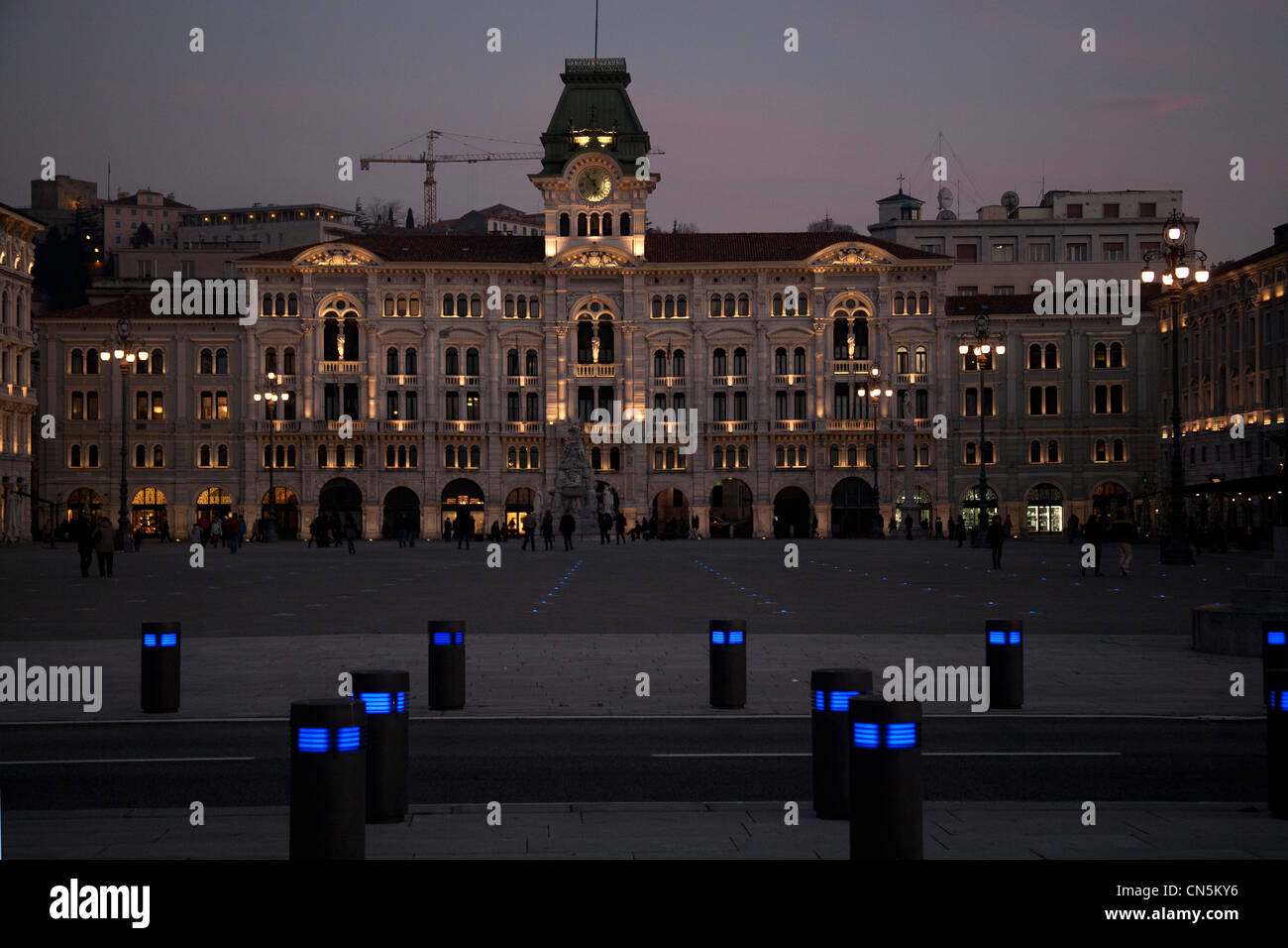 Municipal building  - Trieste City Hall - on the Piazza Unità d'Italia at night, Trieste Italy Stock Photo