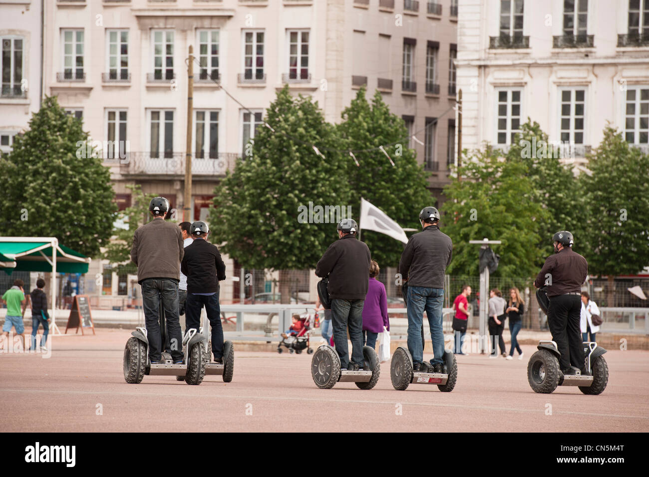 France, Rhone, Lyon, city tour in Segway, the first self balancing electric means of transport Stock Photo