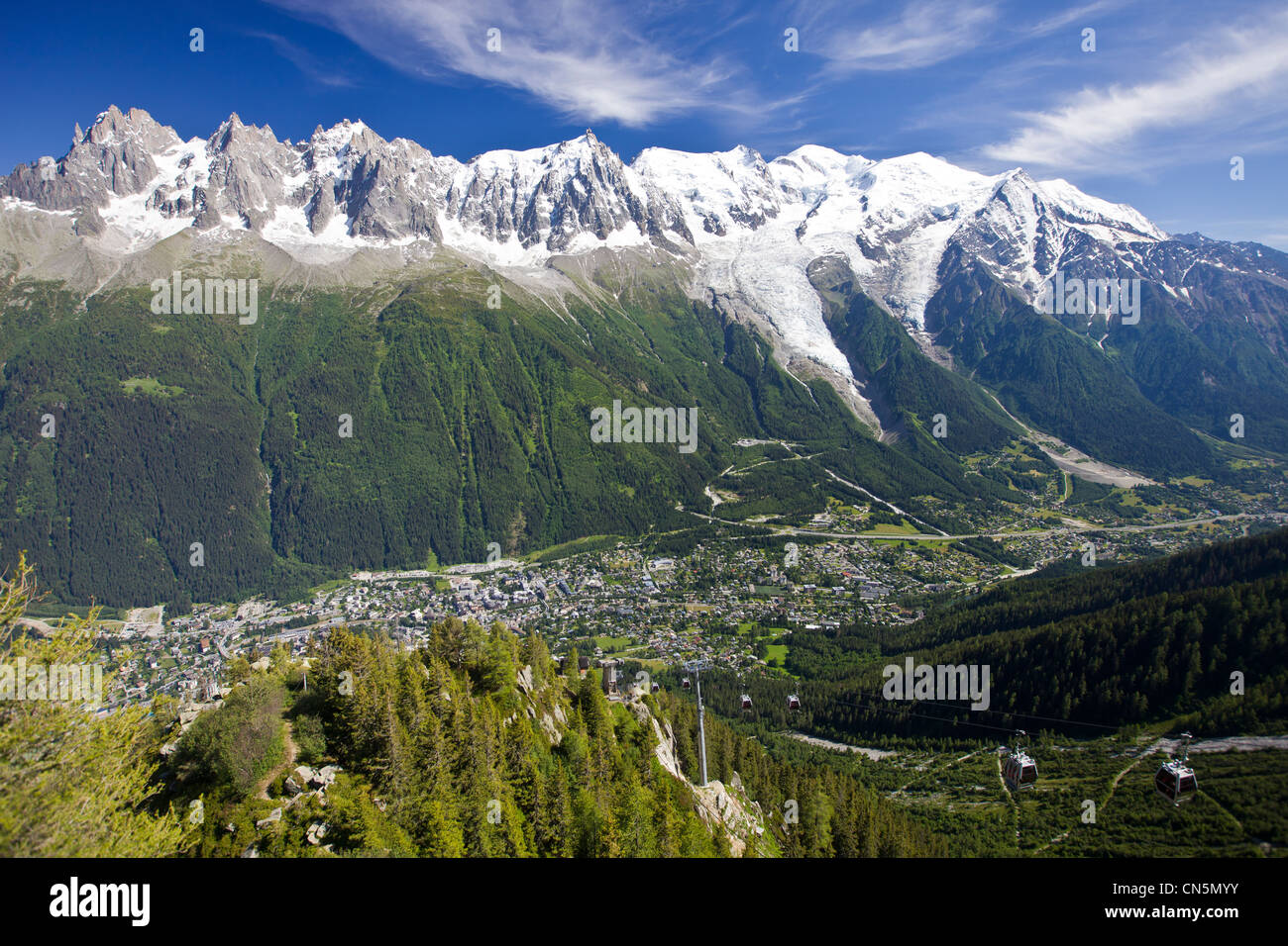 France, Haute Savoie, Chamonix Mont Blanc, Massif des Aiguilles Rouges, panorama from Gares de Planpraz (1999m) on cable Stock Photo