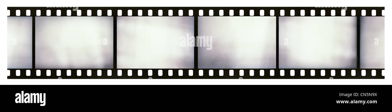 Blank isolated highly detailed real vintage 35mm black-and-white negative film frame, film grain, dust and scratches visible Stock Photo