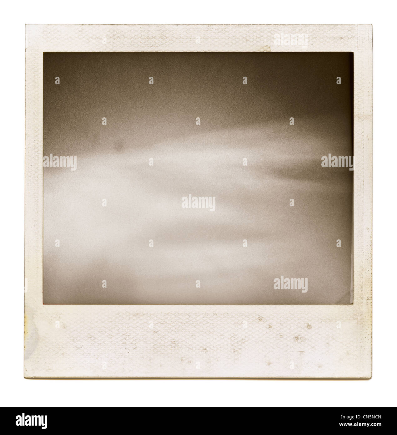 Designed grungy instant film frame with abstract filling isolated on white, kind of background, vintage hard grain effect added Stock Photo