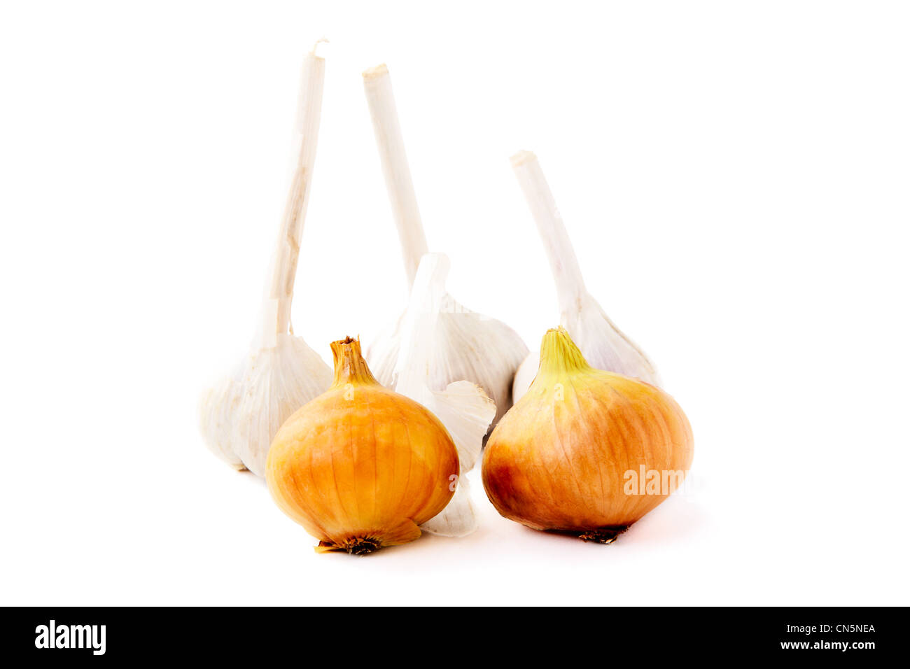Garlic onions isolated on a white background Stock Photo