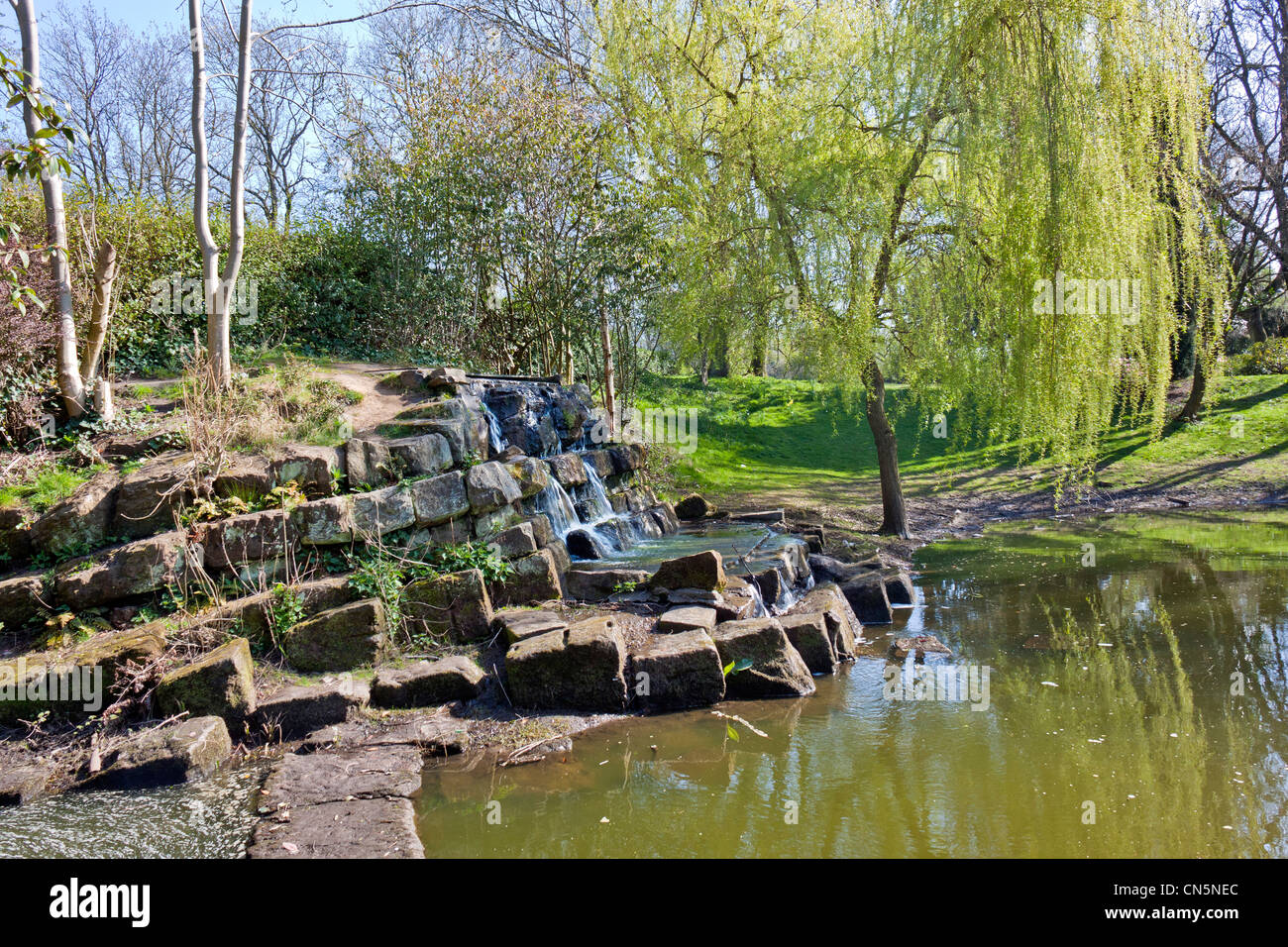 A small waterfall in Hanley park Stoke on Trent Stock Photo Alamy