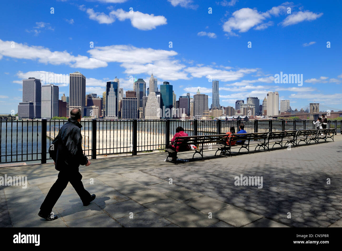 United States, New York City, Downtown Manhattan seen from the Promenade in Brooklyn Stock Photo