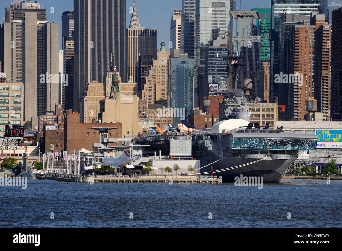United States, New York City, Manhattan, the aircraft carrier USS Intrepid CV-11 at the Intrepid Museum, located on the Pier 86 Stock Photo