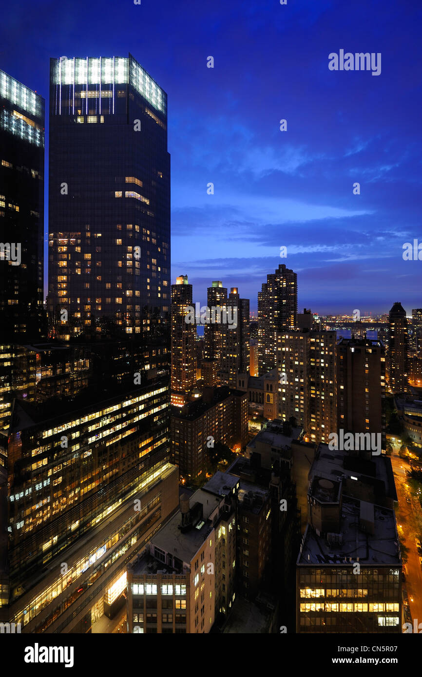 United States, New York City, Manhattan, Time Warner towers on Columbus Circle Stock Photo