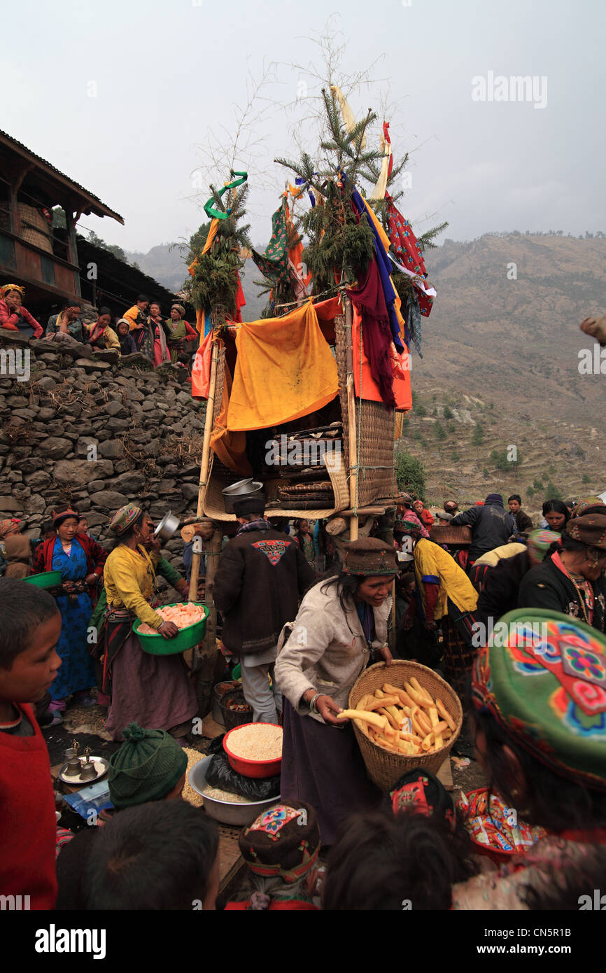 Nepali rural Tamang people during a funeral ceremony Nepal Stock Photo