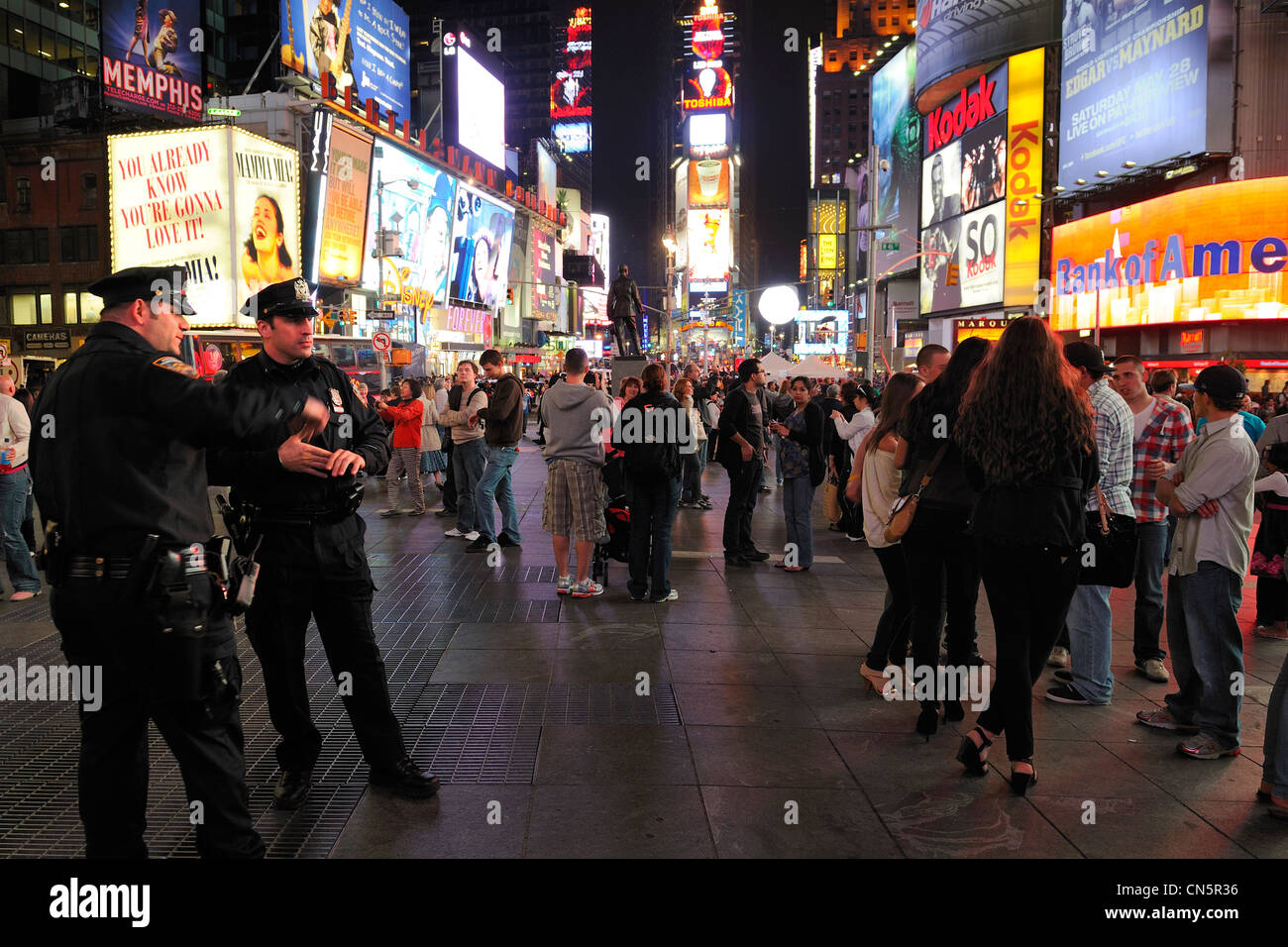 United States, New York City, Manhattan, Theater District on Broadway Avenue, police patrol Stock Photo