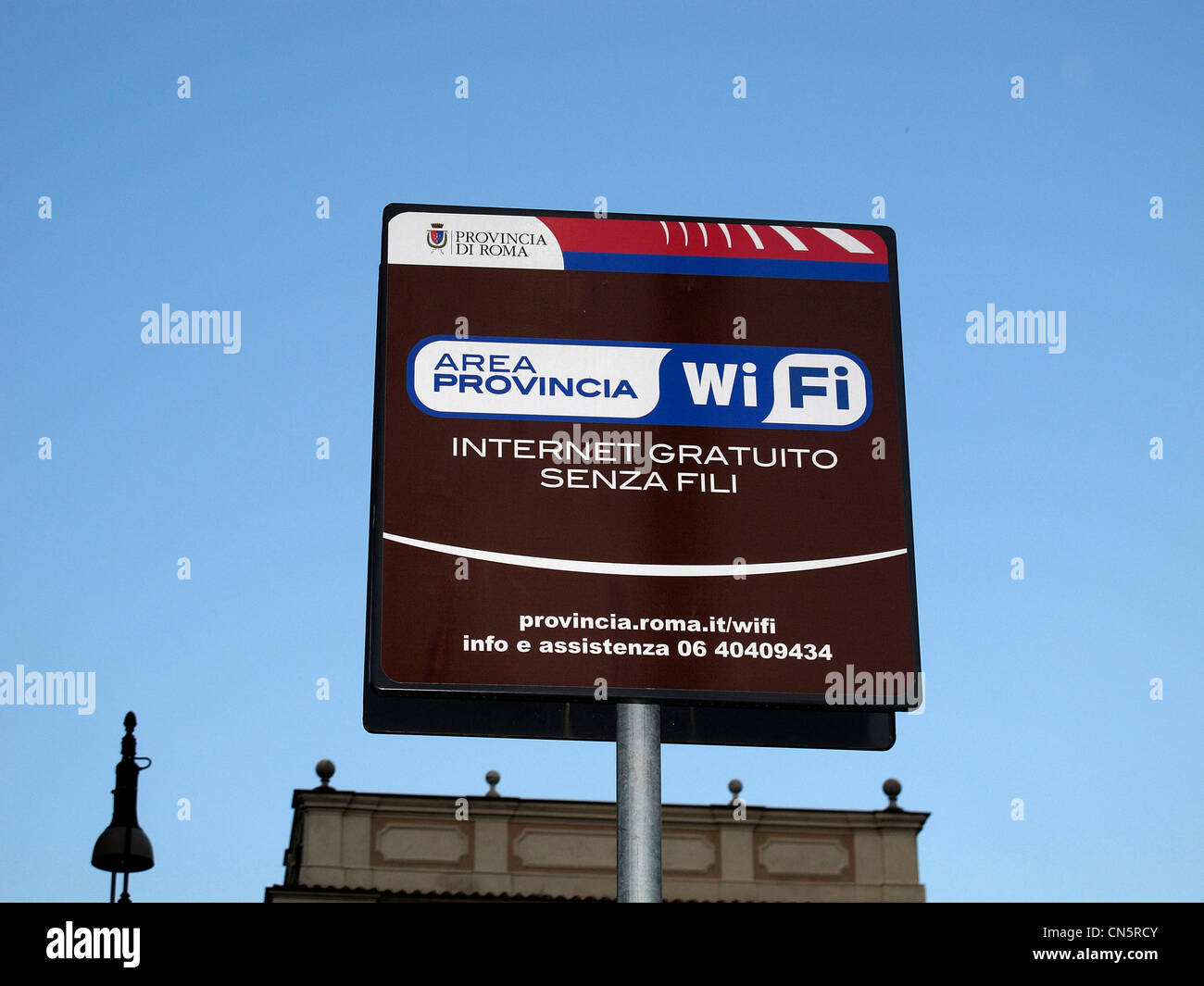 Italy Rome free WiFi internet service. In fact it is not really free, you must used Italian telecom to use the free service. Stock Photo