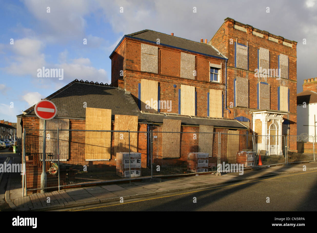 Boarded up building undergoing renovation, Albert Road, Cleethorpes