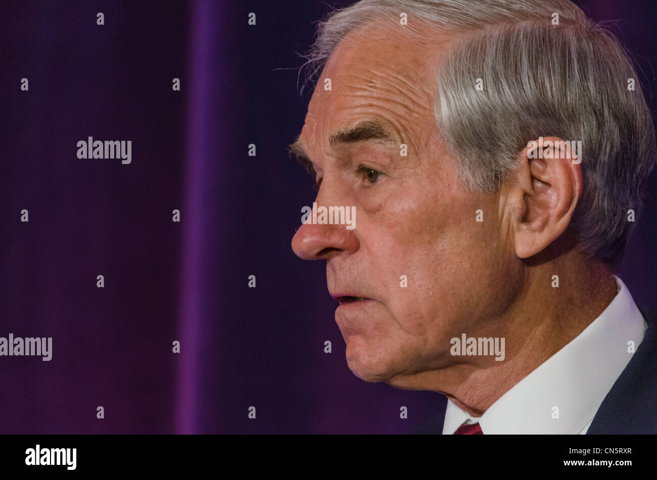 2012 presidential candidate, Ron Paul, speaks to supporters in San Francisco, California on 04/05/2012. Stock Photo