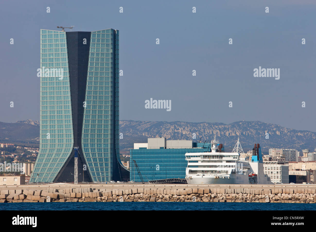 France, Bouches du Rhone, Marseille, Euromediterranee district, Port of Marseille, Tour CMA-CGM by the architect Zaha Hadid Stock Photo