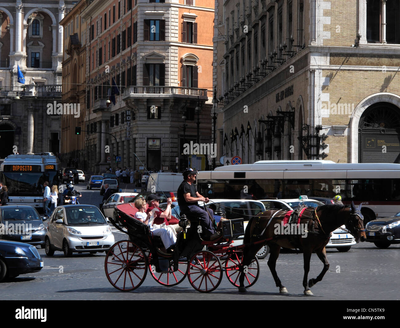 Italy Rome couple tourist on horse-cart Stock Photo