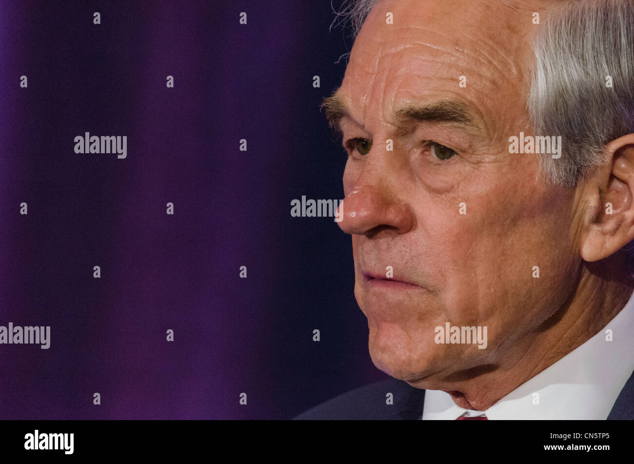 2012 presidential candidate, Ron Paul, speaks to supporters in San Francisco, California on 04/05/2012. Stock Photo