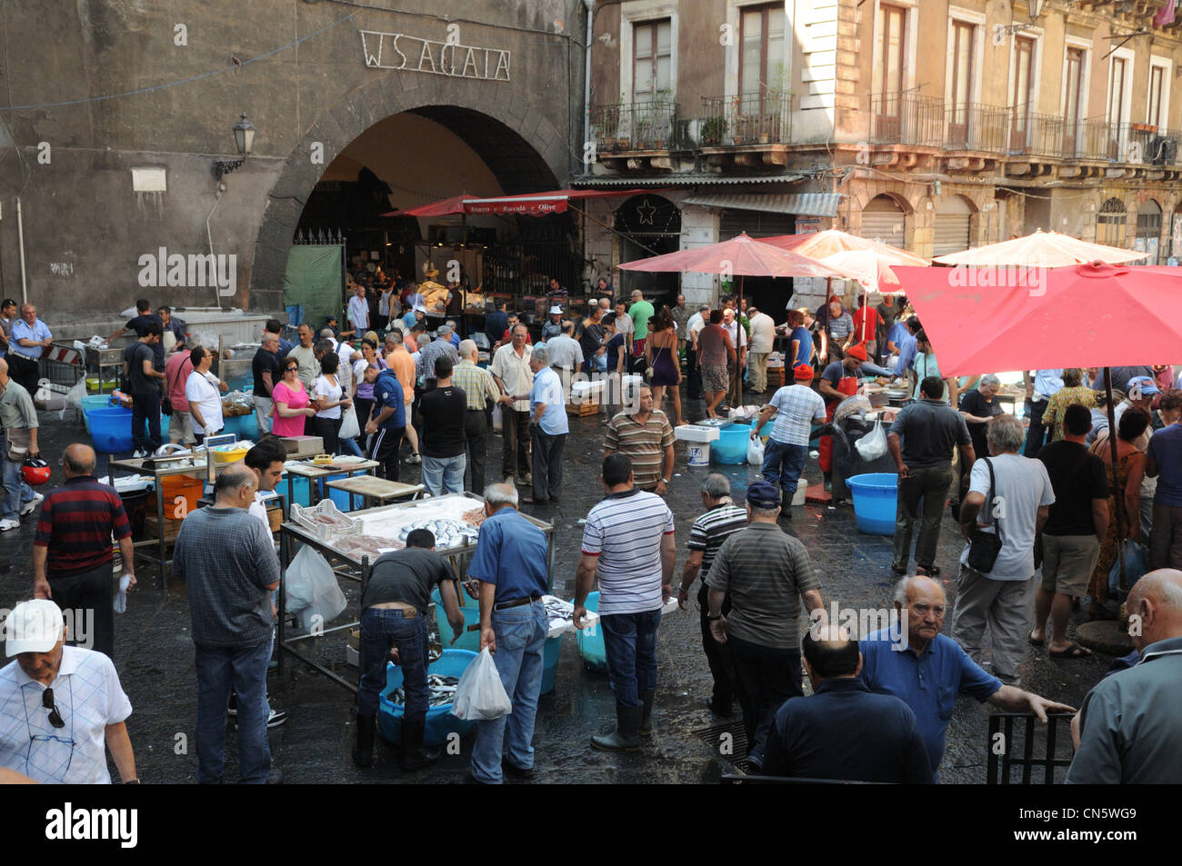 Typical Sicilian fish market, Catania, Sicily, Italy Stock Photo