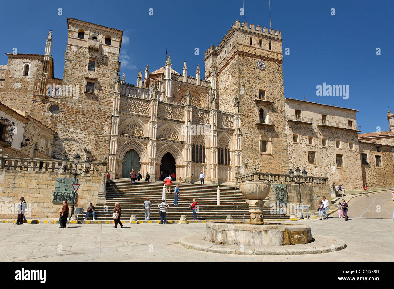 Spain, Extremadura, Guadalupe Royal Monastery of Santa Maria de Guadalupe listed as World Heritage by UNESCO, facade of the Stock Photo