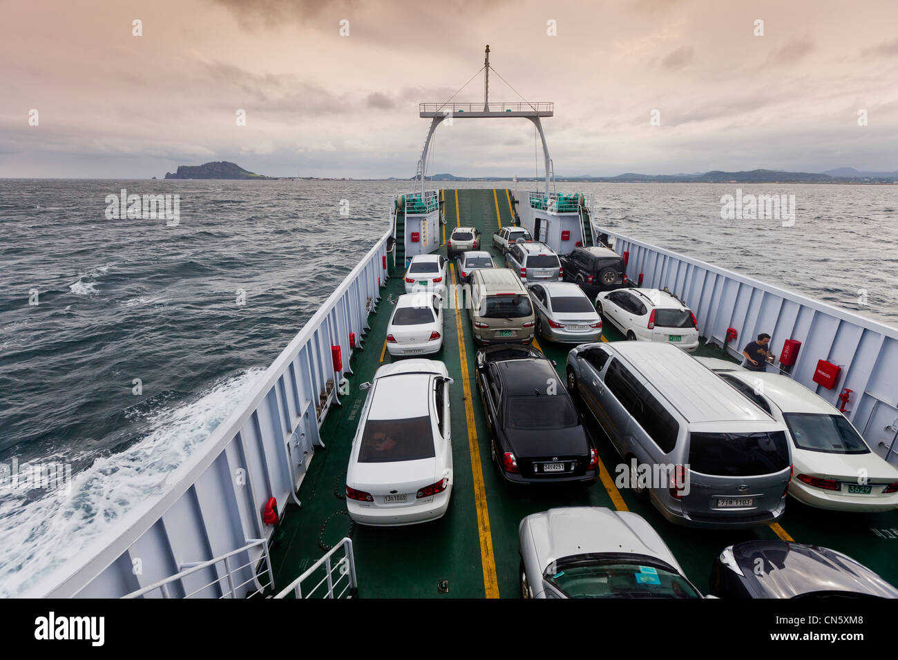 South Korea, Jeju Province, U Island, cars on the ferry