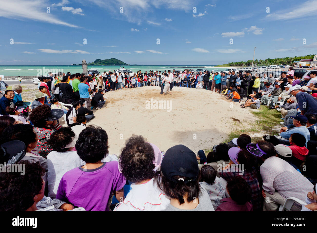 South Korea, Jeju Province, Hyeopjae, Korean wrestling (Ssireum) meeting on the beach Stock Photo