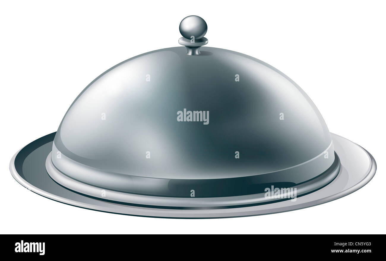 A fine dining silver cloche platter illustration such as those used in
