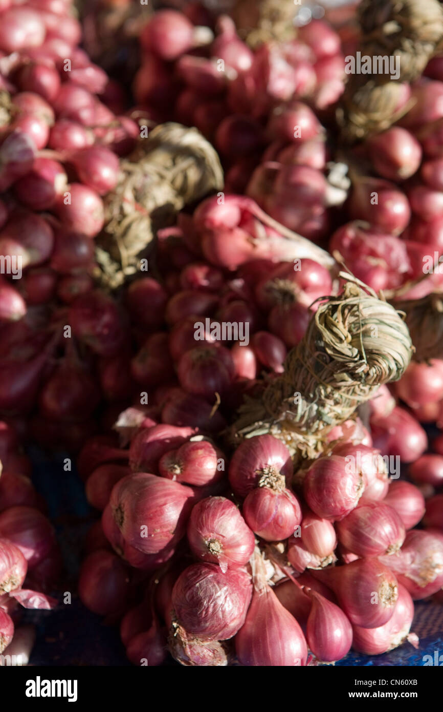 Fresh red onions for sale at the Central Market, Songkhla, Thailand