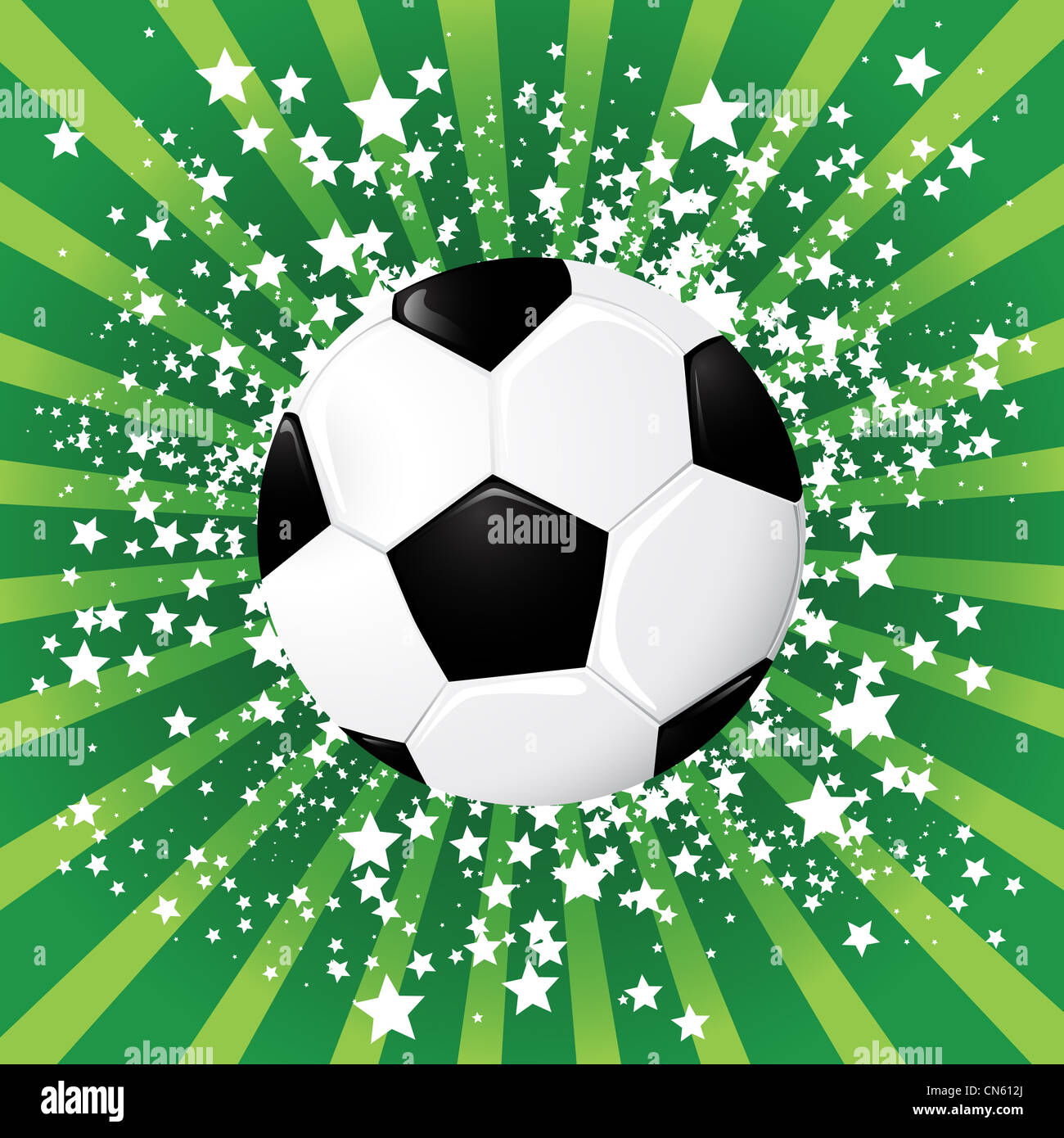 Soccer ball on green burst background, vector illustration Stock Photo