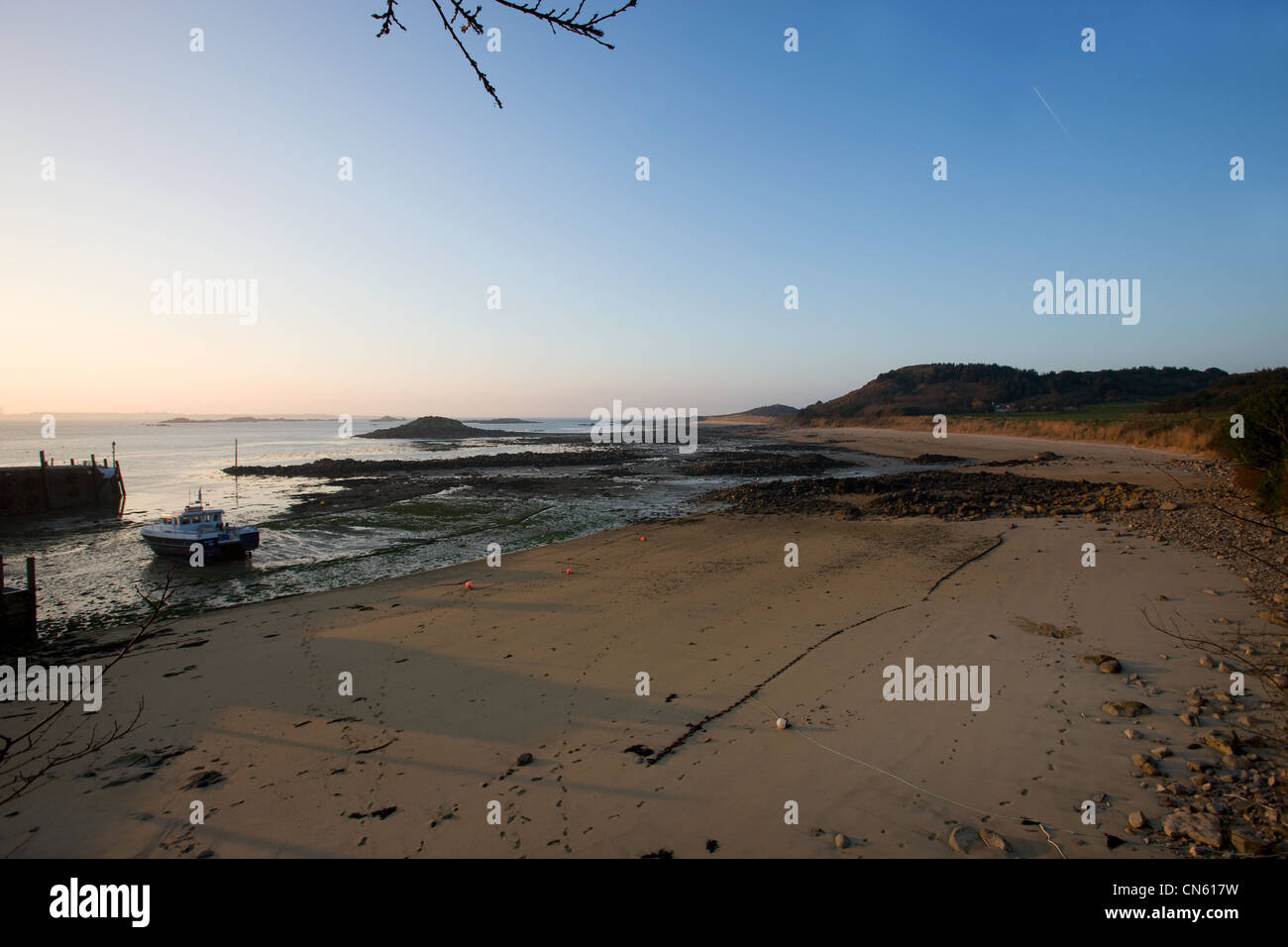 United Kingdom, Channel Islands, Herm Island, the harbour at low tide Stock Photo