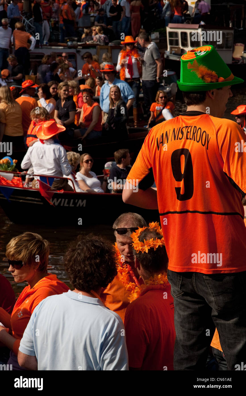 People celebrating queensday in Amsterdam Stock Photo