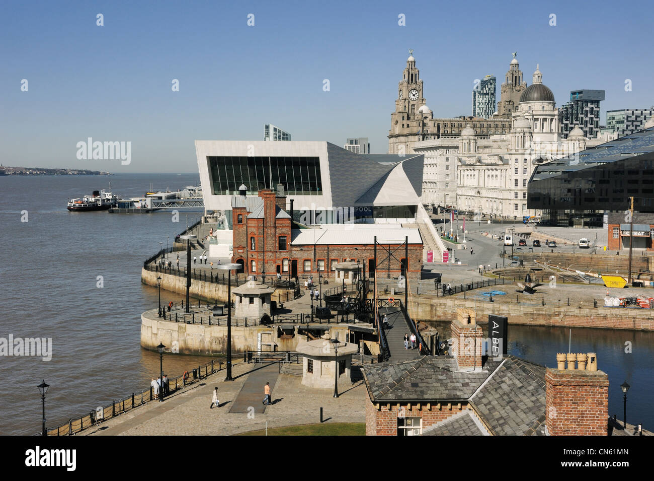 Museum of Liverpool and Liver Building Stock Photo