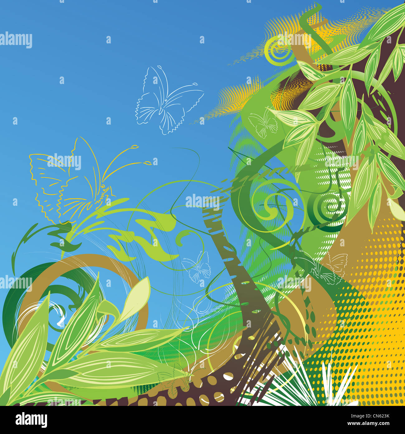 Abstract vector floral background with butterflies Stock Photo - Alamy