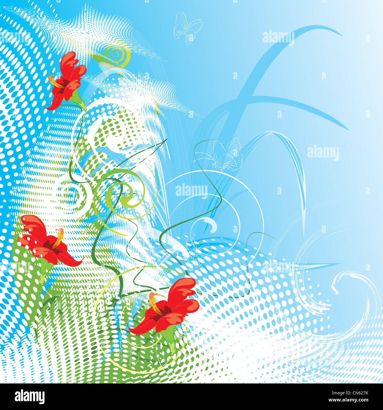 Abstract vector floral background with butterflies Stock Photo - Alamy